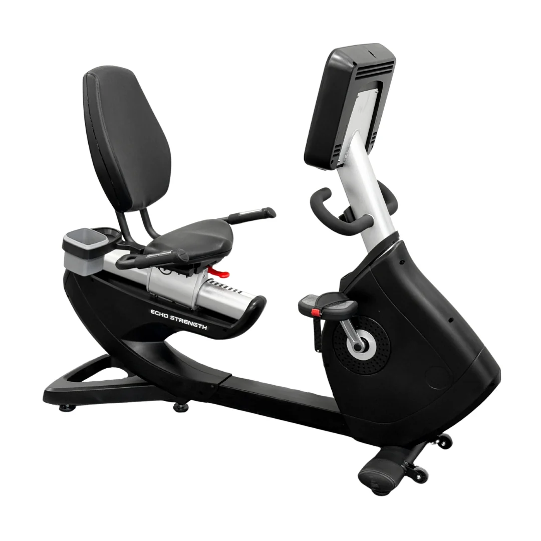 Echo Kodiak Echo 02003 Commercial Recumbent Bike with digital display, adjustable seat, and backrest shown on white.