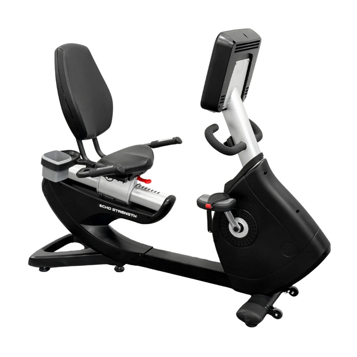 Echo Kodiak Echo 02003 Commercial Recumbent Bike with digital display, adjustable seat, and backrest shown on white.