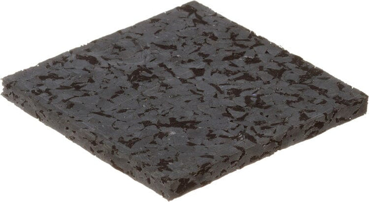 A close-up of the 5/16" (8mm) Kodiak Commercial Grade Rolled Rubber Flooring mat, square-shaped with a thin, textured speckled black surface, shown against a white background.