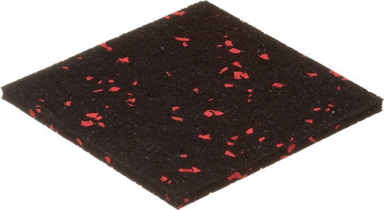 The 1/2" (12mm) Kodiak Commercial Grade Rolled Rubber Flooring is a square black mat with scattered red specks and a textured surface, shown on a white background. It&