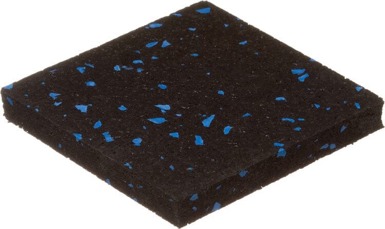 The Athletic Textiles 3/8" Kodiak black rubber mat with blue specks, ideal gym flooring, shown angled on white.