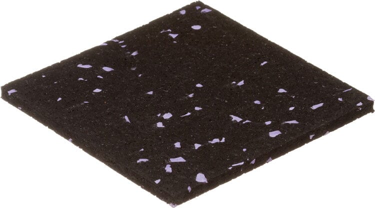 A black 3/8" Kodiak rolled rubber mat by Athletic Textiles with small purple flecks, shown on white.