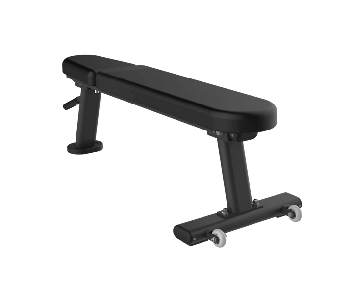 The Echo Kodiak Echo Commercial Flat Bench 32005 features sturdy legs, wheels for mobility, and a white background.