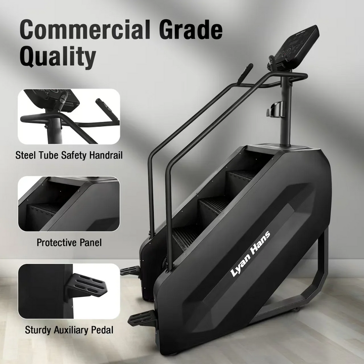 Echo Lyan Hans Home &amp; Residential Stair Master Climber: gym-quality, safety handrail, panel, and aux pedal.