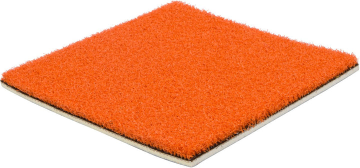 A square sample of Collegiate Sports Turf by Athletic Textiles in bright orange on a white background.