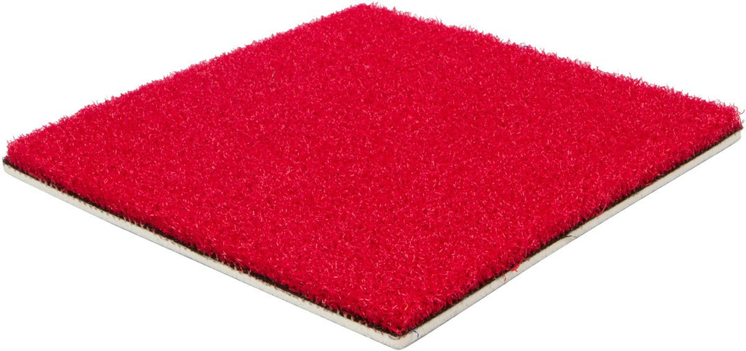 A square sample of Collegiate Sports Turf by Athletic Textiles in bright red on a white background.